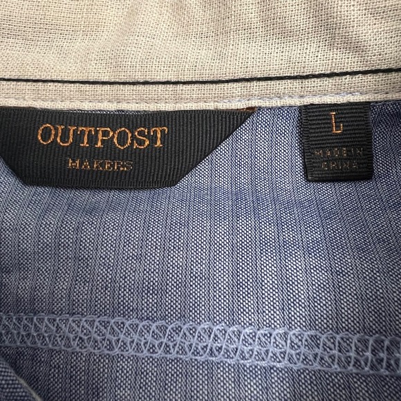 Outpost Makers Mens Large Blue Chambray Micro Stripe Long Sleeve Button Shirt - Picture 2 of 7